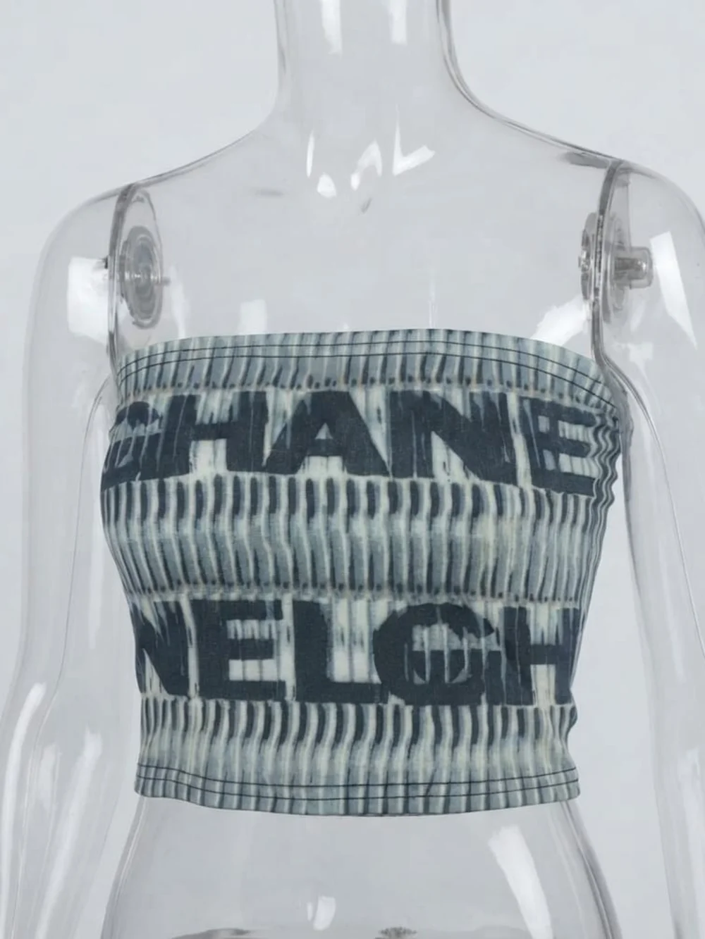 Zara Graphic Print Denim Bandeau Crop Top